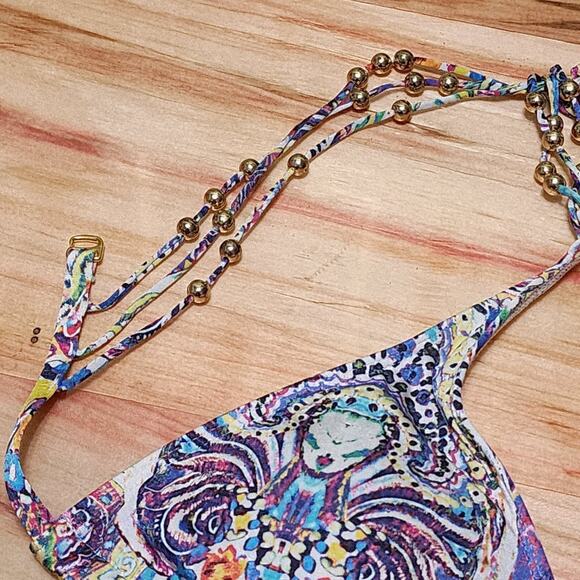 Victorias Secret Swimsuit Bikini Set Paisley Beaded Strappy Back Top L Bottom-S - Picture 10 of 16